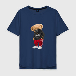 Футболка оверсайз мужская Крутой медвежонок в спортивках, цвет: тёмно-синий