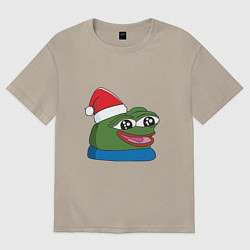 Футболка оверсайз мужская Pepe, pepe happy, Пепе хеппи, pepe happy new year, цвет: миндальный