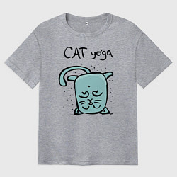 Футболка оверсайз мужская Кот и йога, цвет: меланж