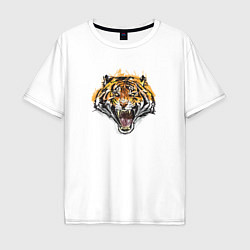 Футболка оверсайз мужская Ярость тигра, цвет: белый