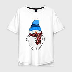 Футболка оверсайз мужская Снеговик в шапочке, цвет: белый