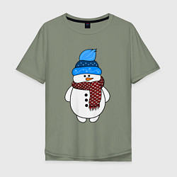 Мужская футболка оверсайз Снеговик в шапочке