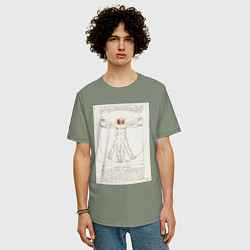 Футболка оверсайз мужская Леонардо да Винчи Витрувианский человек Приблизите, цвет: авокадо — фото 2