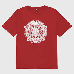 Футболка оверсайз мужская Руны, топоры и шлем, цвет: красный