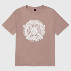 Футболка оверсайз мужская Руны, топоры и шлем, цвет: пыльно-розовый