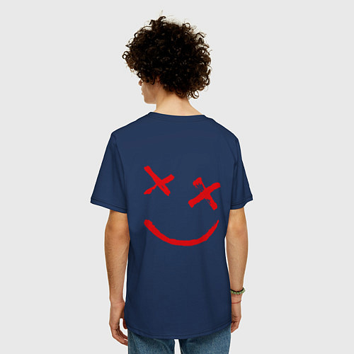 Мужская футболка оверсайз Don’t Worry, Be Happy / Тёмно-синий – фото 4