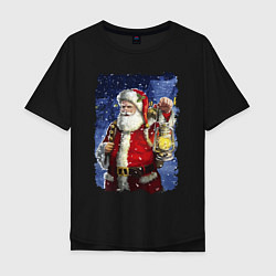 Мужская футболка оверсайз Santa Claus shines a lantern