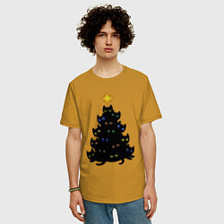 Футболка оверсайз мужская НовоКОТняя елка, цвет: горчичный — фото 2