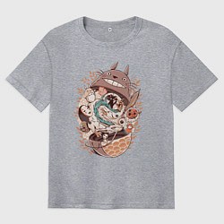 Футболка оверсайз мужская Тоторо - матрёшка, цвет: меланж