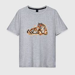 Мужская футболка оверсайз Тигр лежит