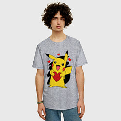 Футболка оверсайз мужская ПИКАЧУ И СЕРДЕЧКО POKENON PIKACHU LOVE, цвет: меланж — фото 2