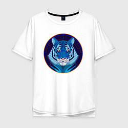 Футболка оверсайз мужская Голубой водяной тигр символ 2022 года, цвет: белый