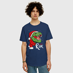 Футболка оверсайз мужская T-rex Merry Roar, цвет: тёмно-синий — фото 2