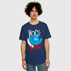 Футболка оверсайз мужская Blue mittens Rock this xmas, цвет: тёмно-синий — фото 2