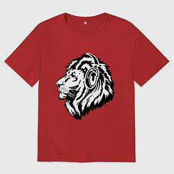 Футболка оверсайз мужская Лев в наушниках, цвет: красный