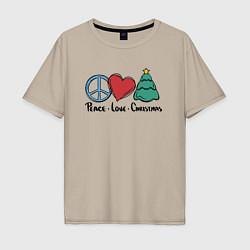 Мужская футболка оверсайз Peace Love and Christmas
