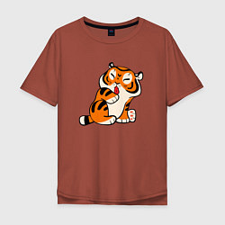 Мужская футболка оверсайз Забавный тигр показывает язык