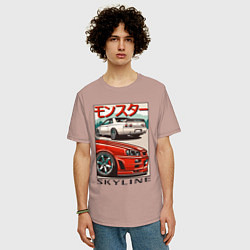 Футболка оверсайз мужская Nissan Skyline Ниссан Скайлайн, цвет: пыльно-розовый — фото 2