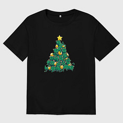 Мужская футболка оверсайз Christmas Tree Made Of Green Cats