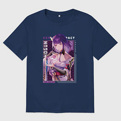 Футболка оверсайз мужская Райдэн Shogun Raiden с надписями Genshin Impact, цвет: тёмно-синий