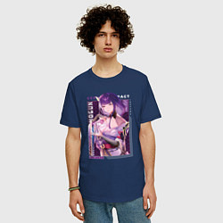 Футболка оверсайз мужская Райдэн Shogun Raiden с надписями Genshin Impact, цвет: тёмно-синий — фото 2