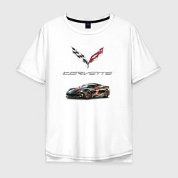 Футболка оверсайз мужская Chevrolet Corvette - Motorsport racing team, цвет: белый