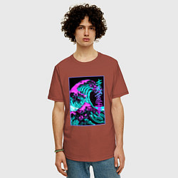 Футболка оверсайз мужская НЕОНОВАЯ ВОЛНА, ЯПОНИЯ, ФУДЗИЯМА JAPAN NEON, цвет: кирпичный — фото 2