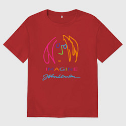 Футболка оверсайз мужская Джон Леннон Автопортрет Автограф, цвет: красный