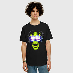 Футболка оверсайз мужская Neon skull - music lover, цвет: черный — фото 2