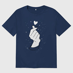 Футболка оверсайз мужская ЧУВСТВА ПО ЩЕЛЧКУ - любовь на кончиках пальцев, цвет: тёмно-синий