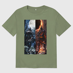 Футболка оверсайз мужская Dark Souls x Bloodborne Дарк Соулс, цвет: авокадо