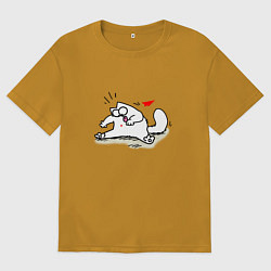 Футболка оверсайз мужская Кот Саймон Сердечко Love, цвет: горчичный