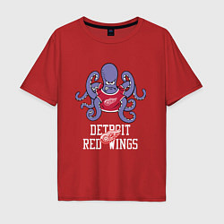 Футболка оверсайз мужская Detroit Red Wings, Детройт Ред Уингз Маскот, цвет: красный