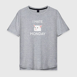 Мужская футболка оверсайз I hate monday текст с котом