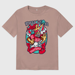 Футболка оверсайз мужская Регбист и девушка, цвет: пыльно-розовый