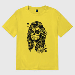 Футболка оверсайз мужская Его королева Колода карт Тату королева, цвет: желтый