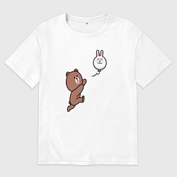 Футболка оверсайз мужская Погоня за шариком-зайцем, цвет: белый