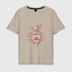 Мужская футболка оверсайз Нежные розовые цветы