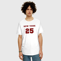 Футболка оверсайз мужская New York 25 красный текст в стиле американских кол, цвет: белый — фото 2