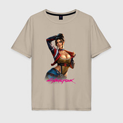 Футболка оверсайз мужская Sexy Panam Cyberpunk2077 18, цвет: миндальный