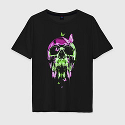 Футболка оверсайз мужская Skull & Butterfly Neon, цвет: черный