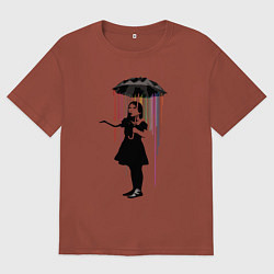 Футболка оверсайз мужская BANKSY БЭНКСИ девушка под зонтом, цвет: кирпичный