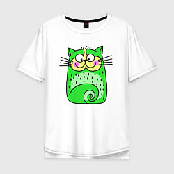 Футболка оверсайз мужская Прикольный зеленый кот, цвет: белый