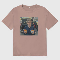 Футболка оверсайз мужская Уиллем дефо и апельсины, цвет: пыльно-розовый