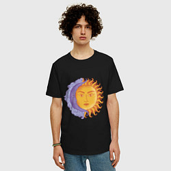 Футболка оверсайз мужская Солнца и луна с лицами, цвет: черный — фото 2