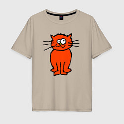 Футболка оверсайз мужская Забаный красный кот, цвет: миндальный