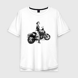 Мужская футболка оверсайз Японская девушка на мотоцикле
