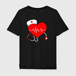 Мужская футболка оверсайз Сердце и фонендоскоп