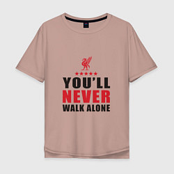 Футболка оверсайз мужская Liverpool - Never Walk Alone, цвет: пыльно-розовый