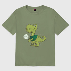 Футболка оверсайз мужская Volleyball Dinosaur, цвет: авокадо